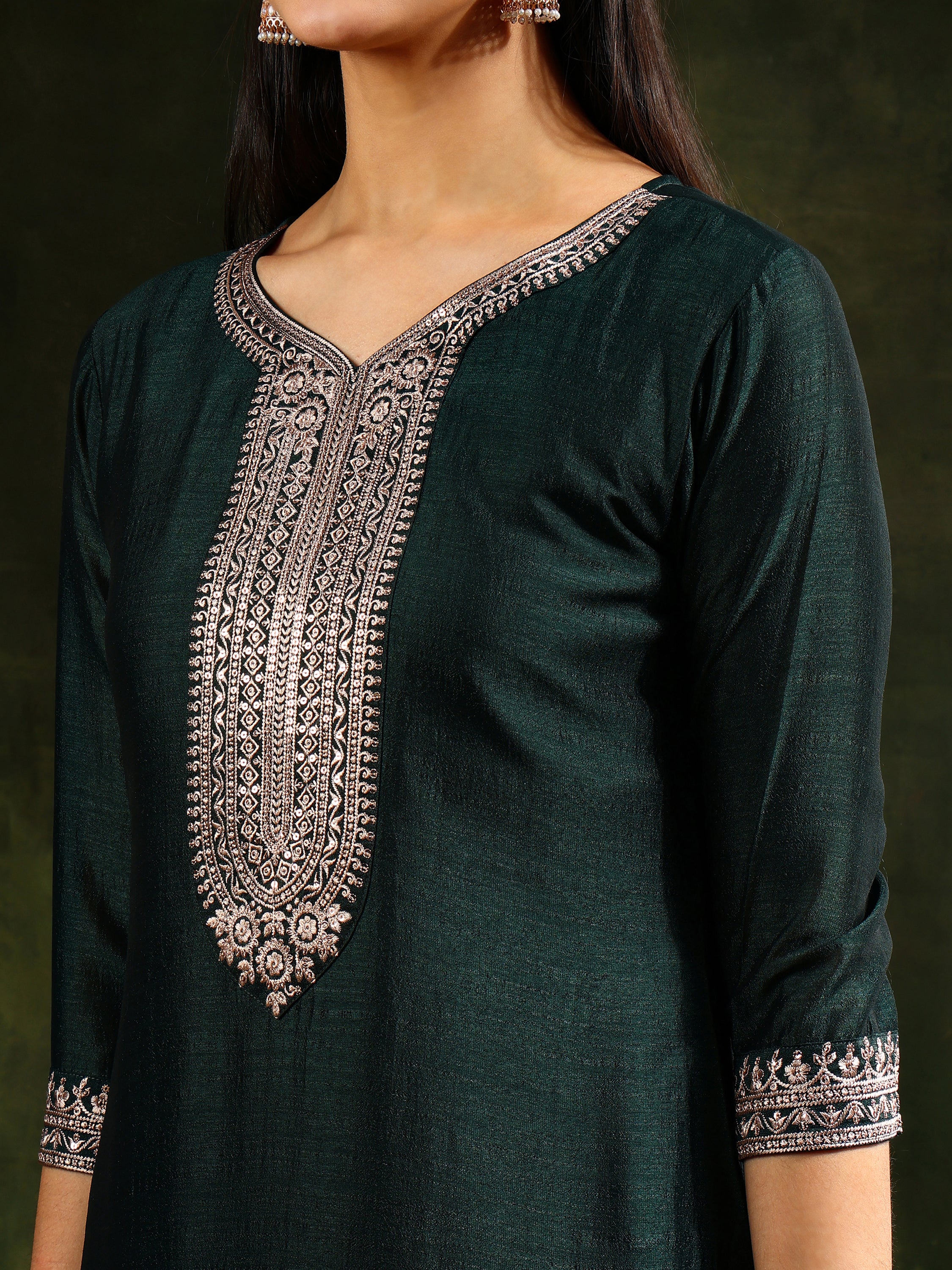 Sequined Embroidered Kurta with Pant & Embroidered Dupatta