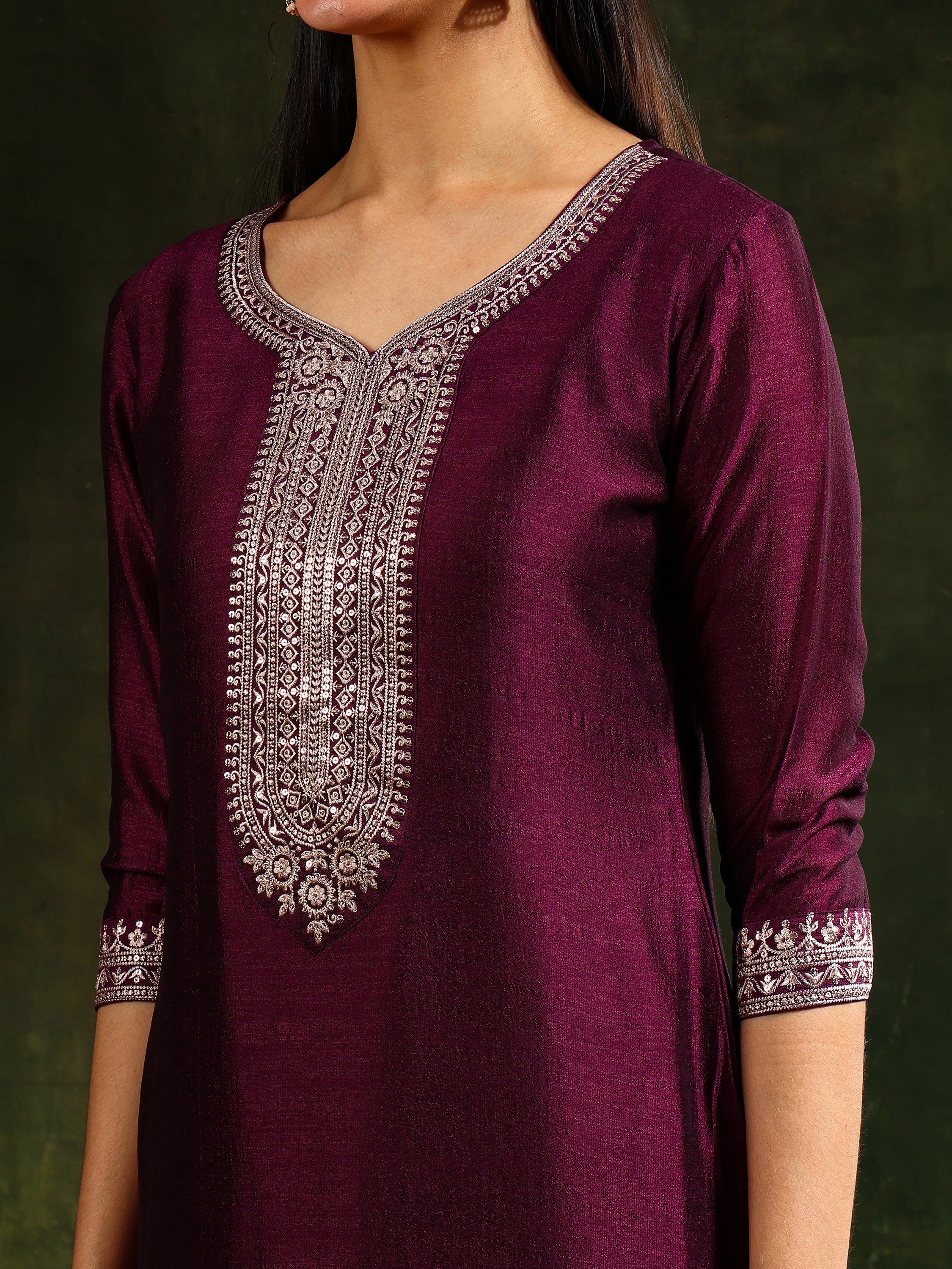 Sequined Embroidered Kurta with Pant & Embroidered Dupatta