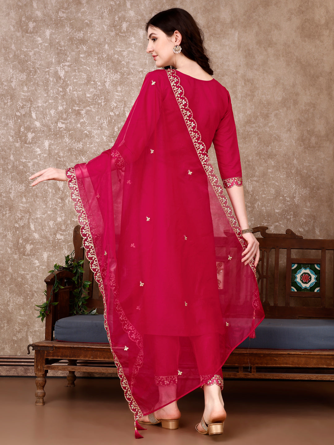 Embroidered Kurta With pant & Embroidered Dupatta