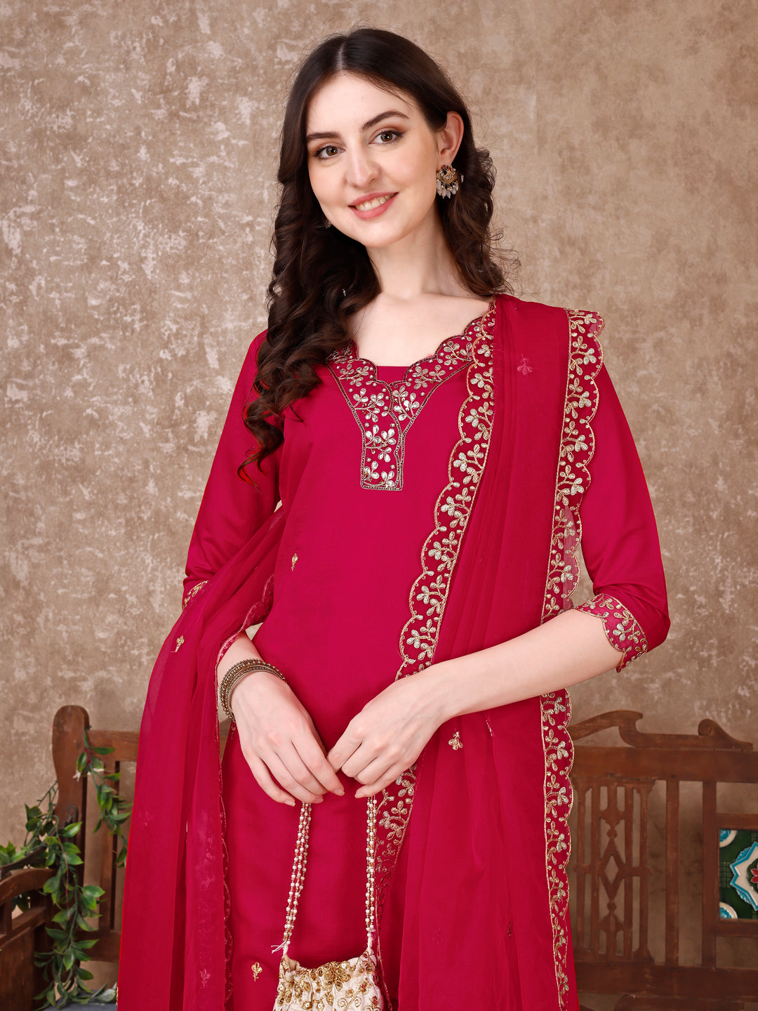 Embroidered Kurta With pant & Embroidered Dupatta