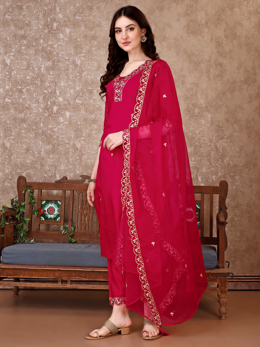 Embroidered Kurta With pant & Embroidered Dupatta