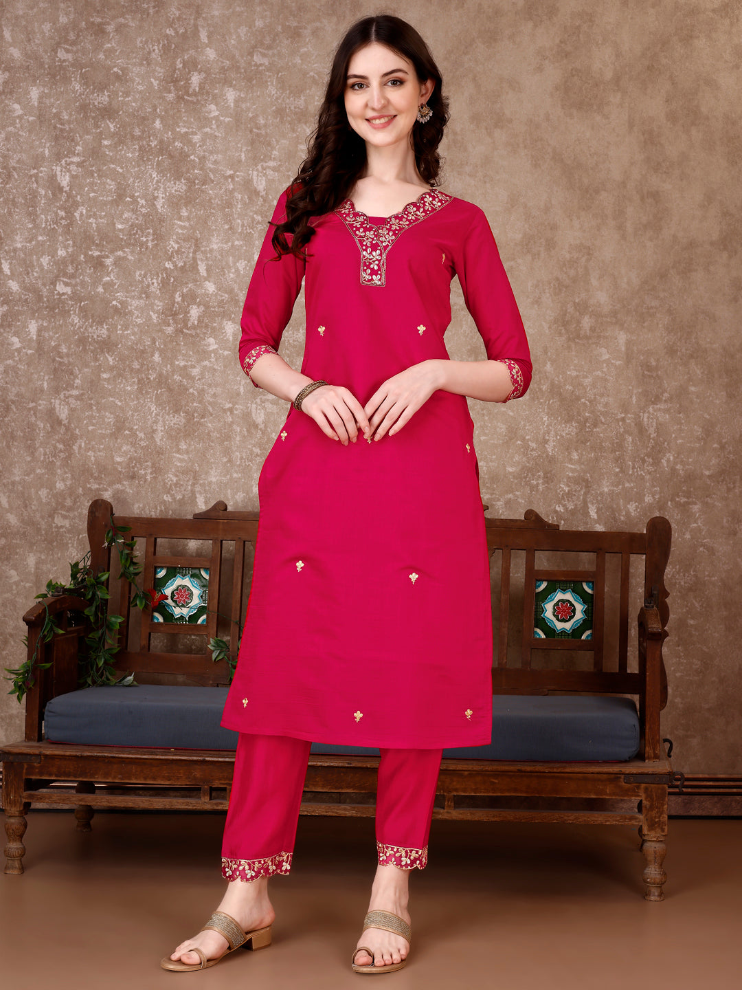 Embroidered Kurta With pant & Embroidered Dupatta