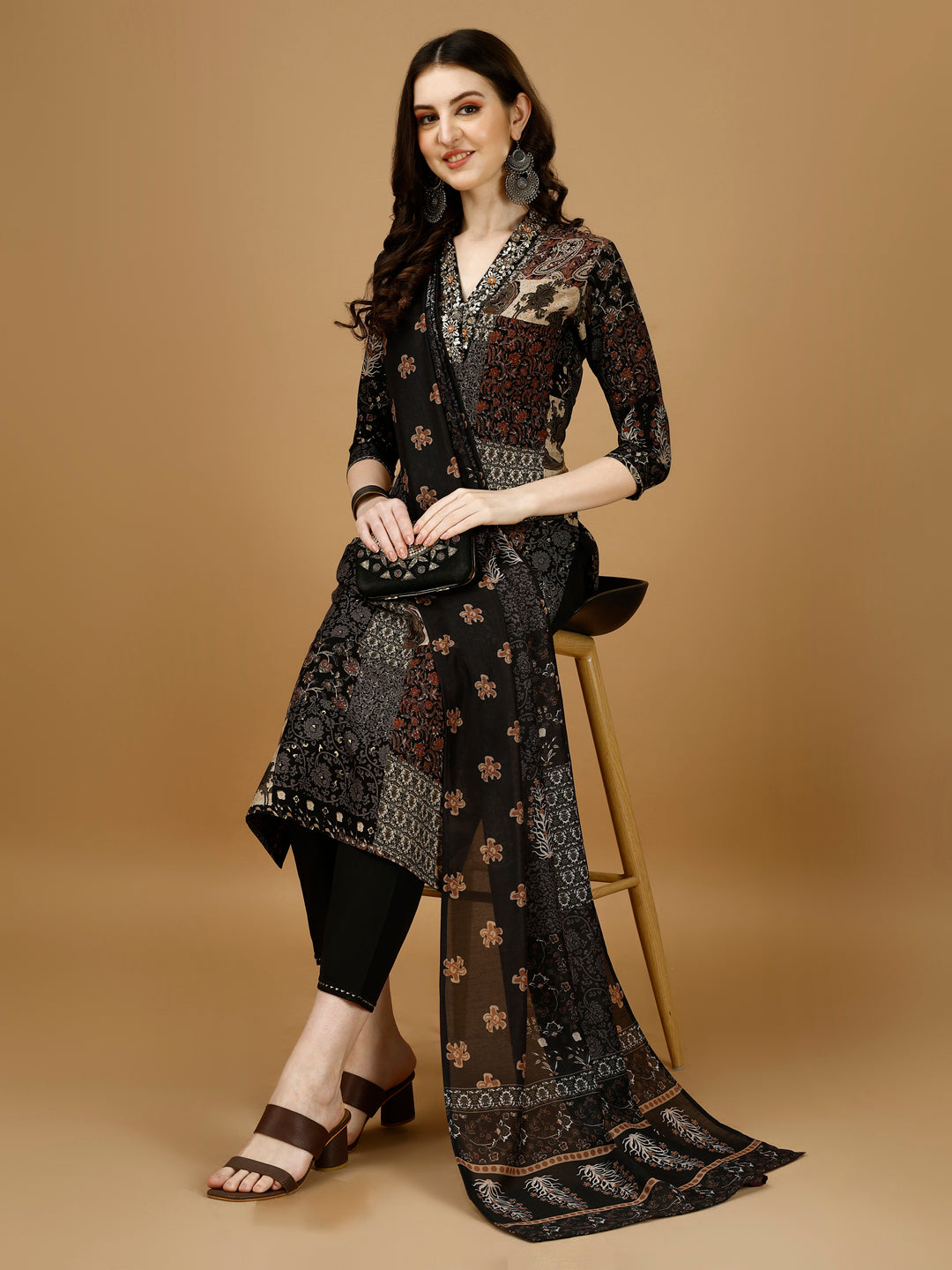 Hand Embroidered & Printed Kurta with Pant & Dupatta