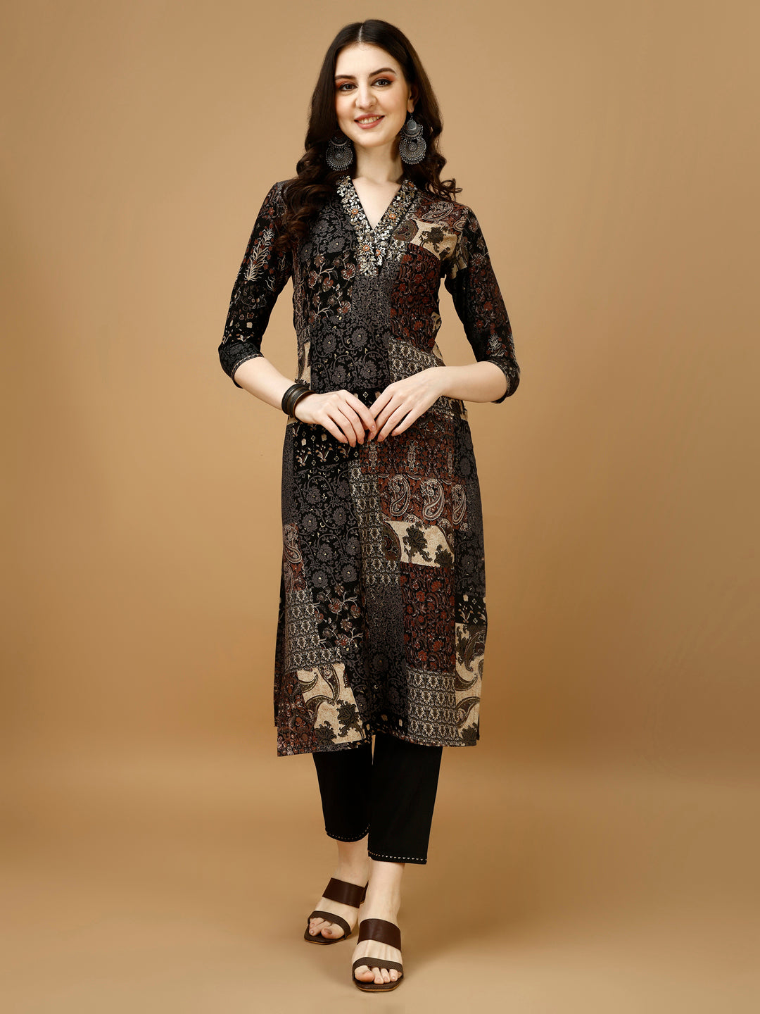 Hand Embroidered & Printed Kurta with Pant & Dupatta