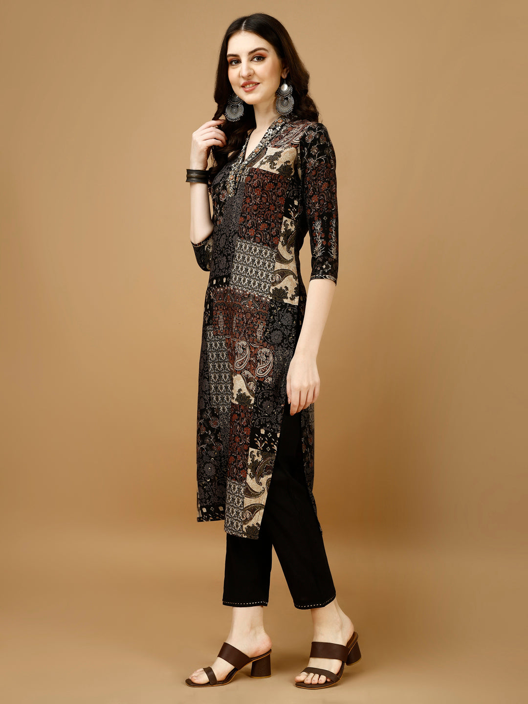 Hand Embroidered & Printed Kurta with Pant & Dupatta