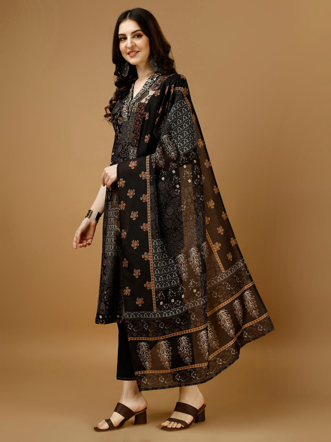 Hand Embroidered & Printed Kurta with Pant & Dupatta