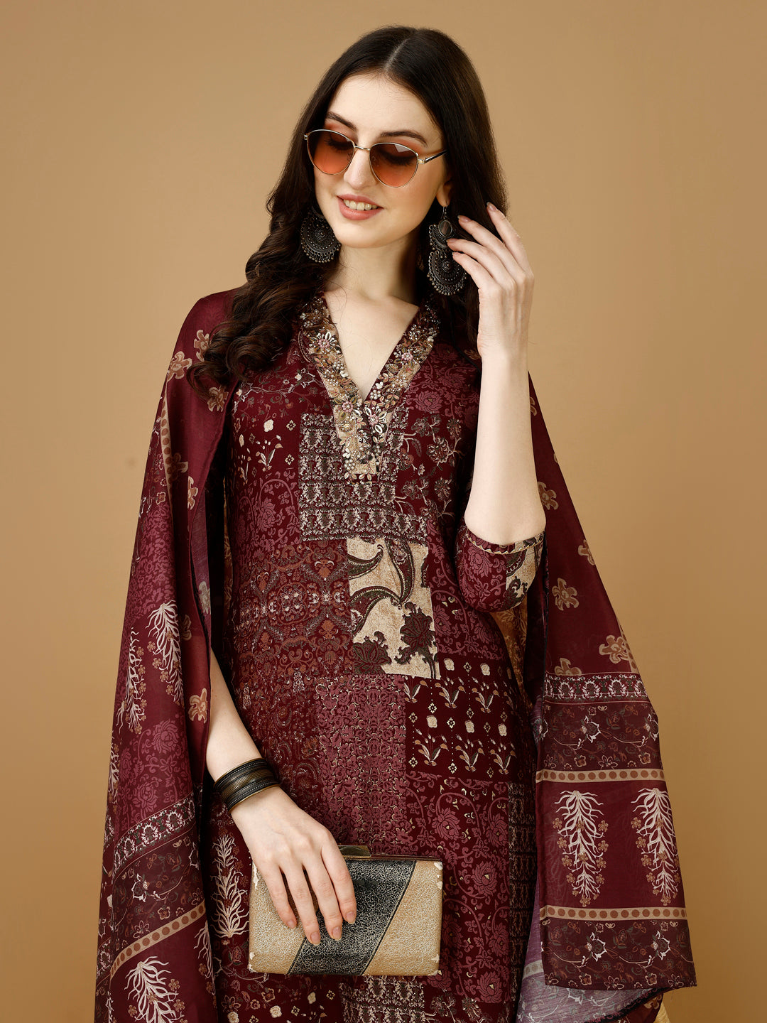 Hand Embroidered & Printed Kurta with Pant & Dupatta