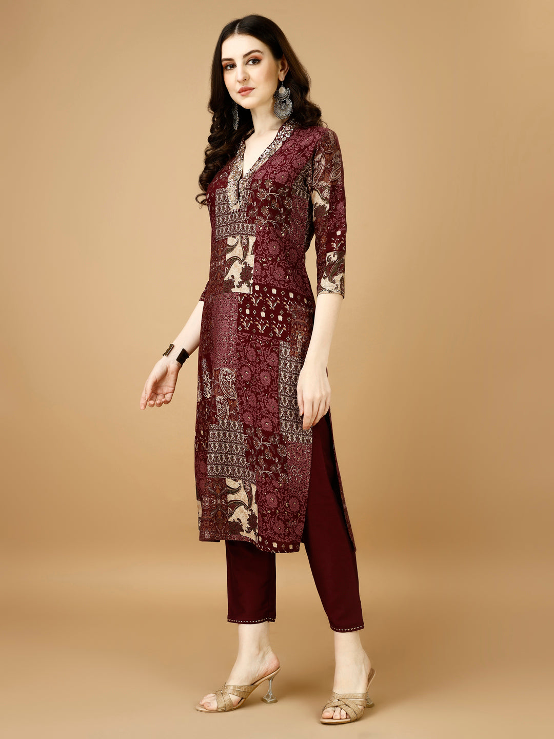 Hand Embroidered & Printed Kurta with Pant & Dupatta