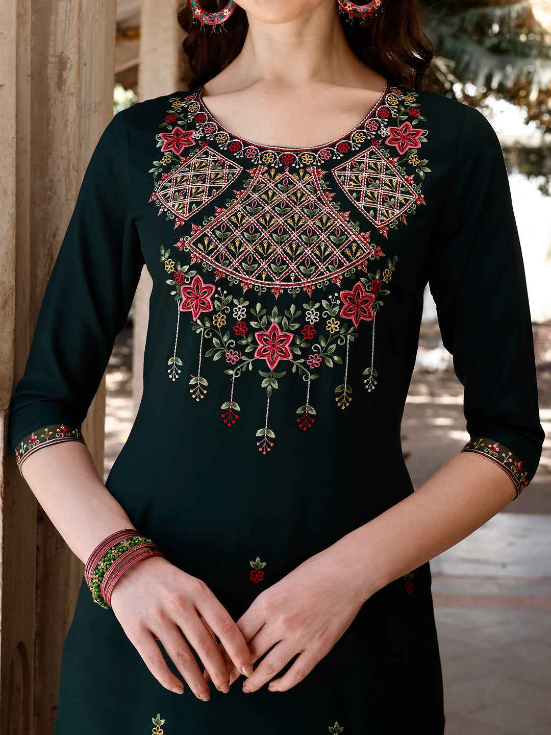 Embroidered Kurta with Pant & Organza Embroidered Dupatta premium