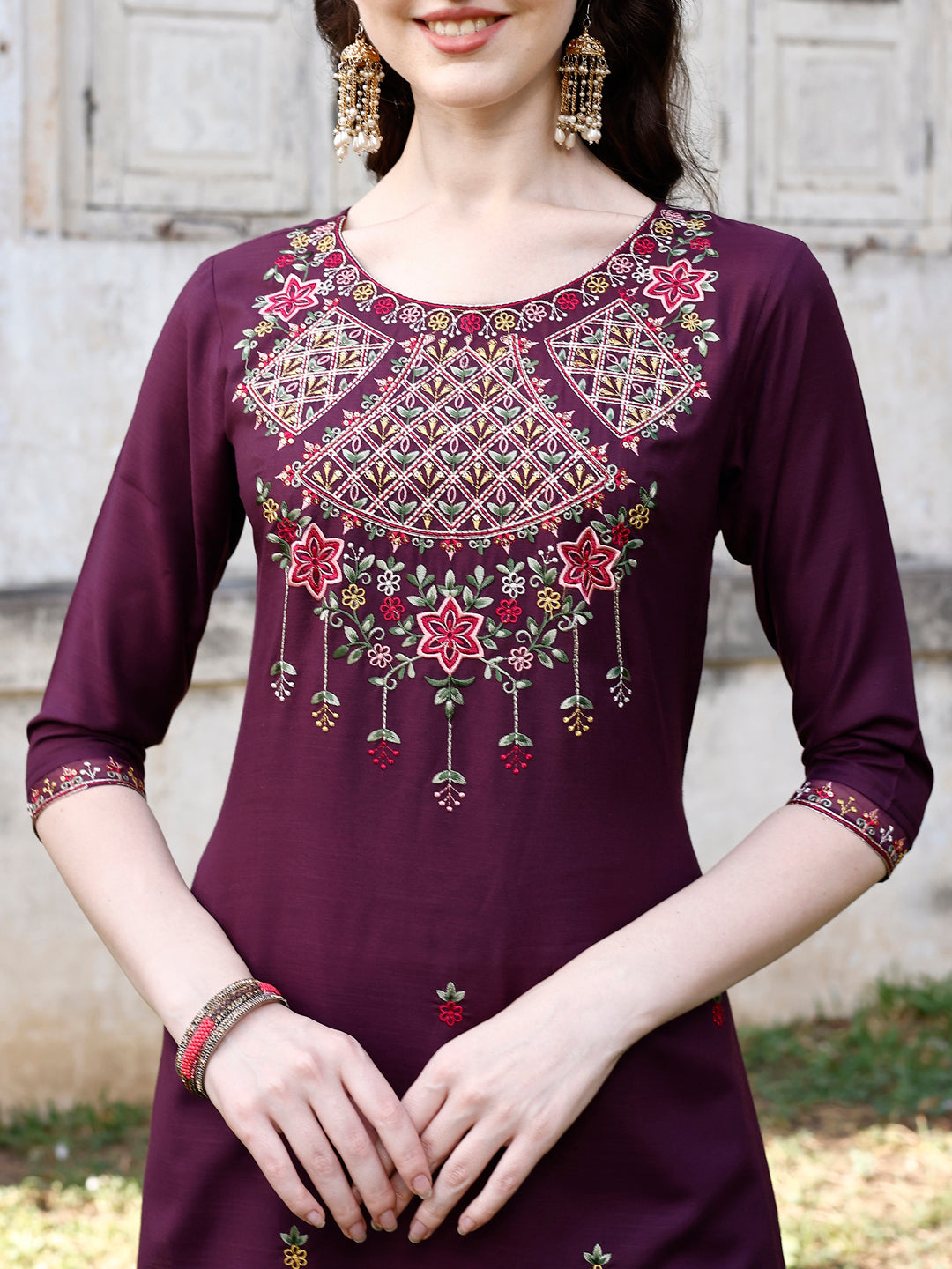 Embroidered Kurta with Pant & Organza Embroidered Dupatta premium