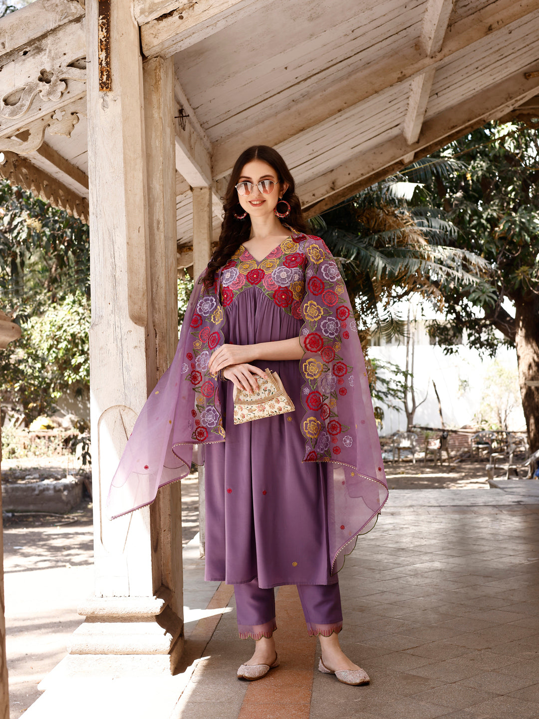 Alia Cut Hand Embroidered & Floral Embroidered Kurta with Pant & Organza Embroidered Dupatta Luxury Premium