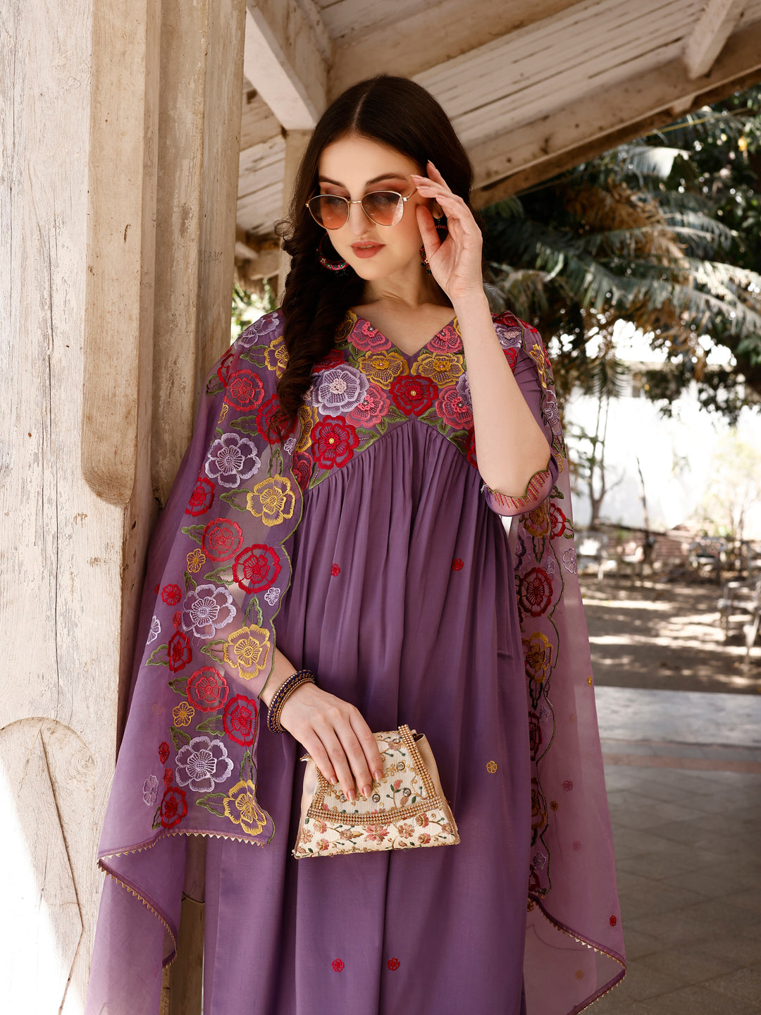 Alia Cut Hand Embroidered & Floral Embroidered Kurta with Pant & Organza Embroidered Dupatta Luxury Premium