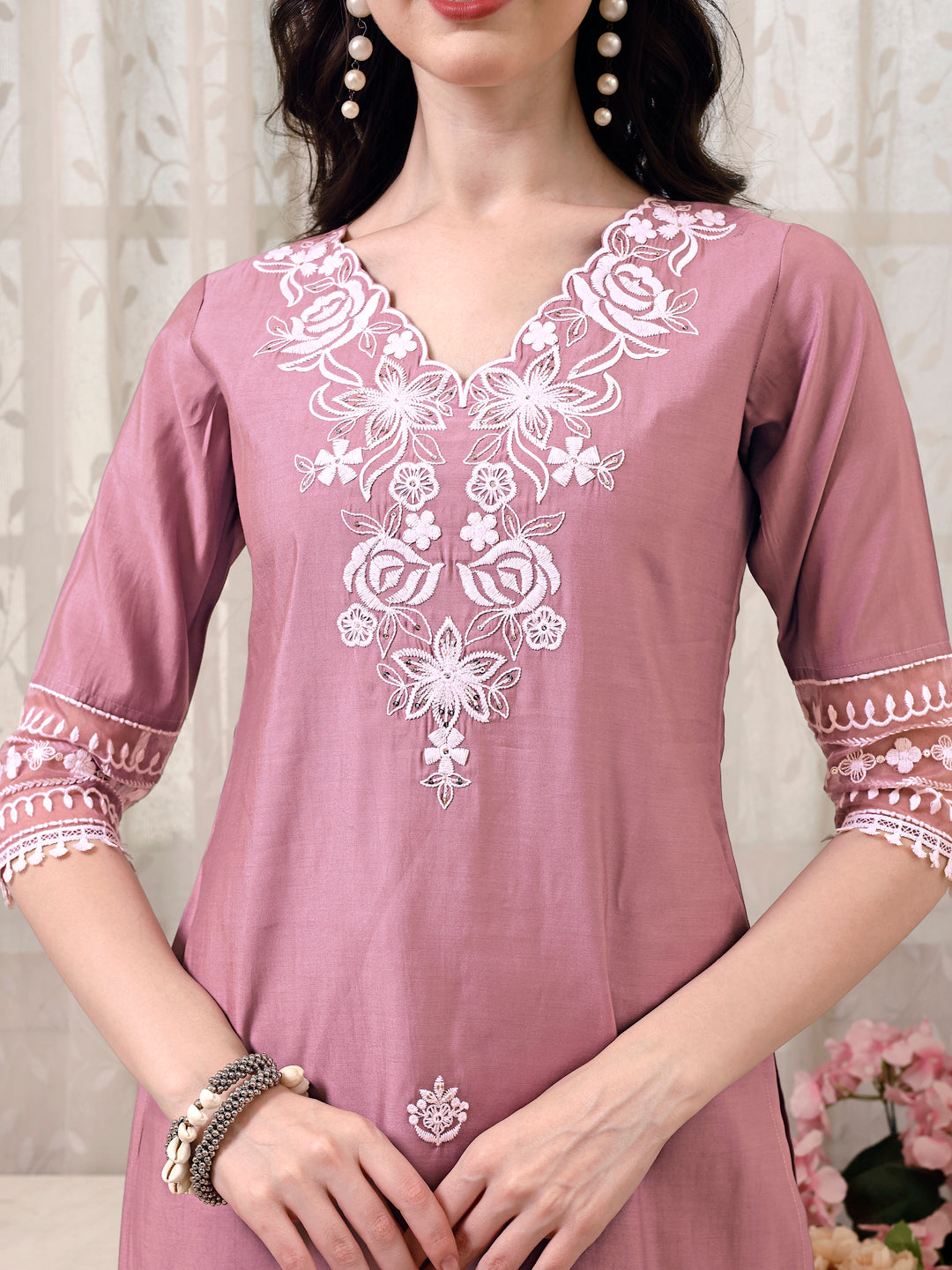 Pakistani Embroidered Kurta with Pant & Embroidered Dupatta