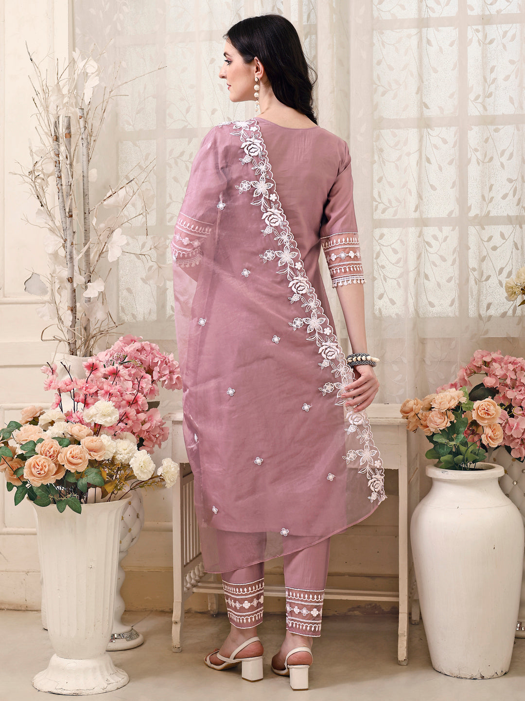 Pakistani Embroidered Kurta with Pant & Embroidered Dupatta