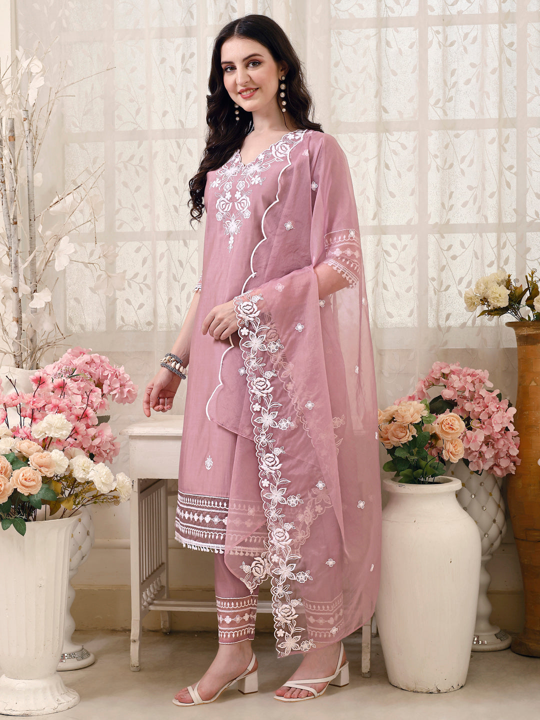 Pakistani Embroidered Kurta with Pant & Embroidered Dupatta