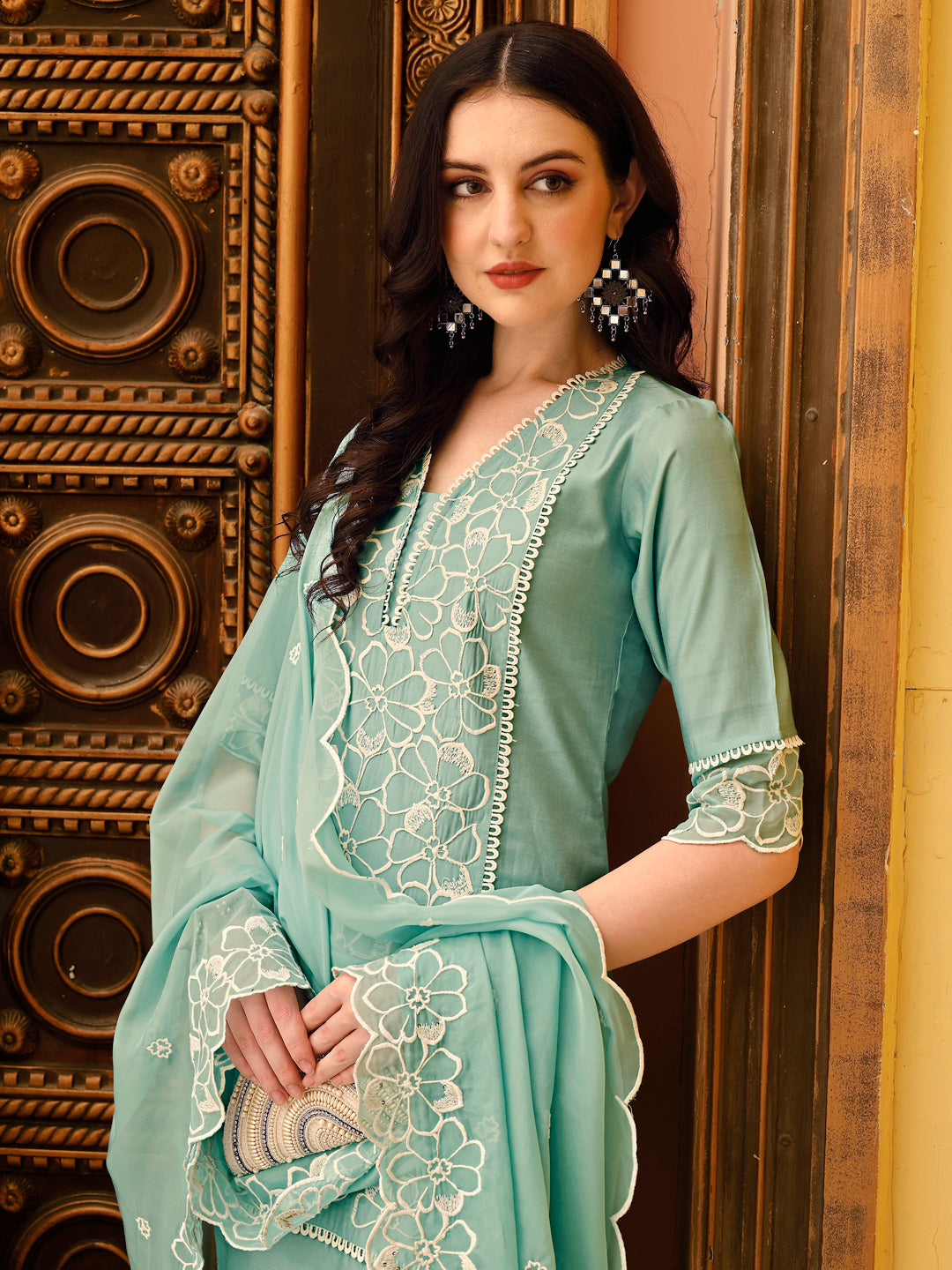 Pakistani Embroidered Kurta with Pant & Embroidered Dupatta