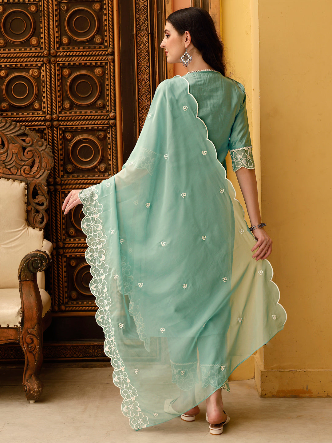 Pakistani Embroidered Kurta with Pant & Embroidered Dupatta