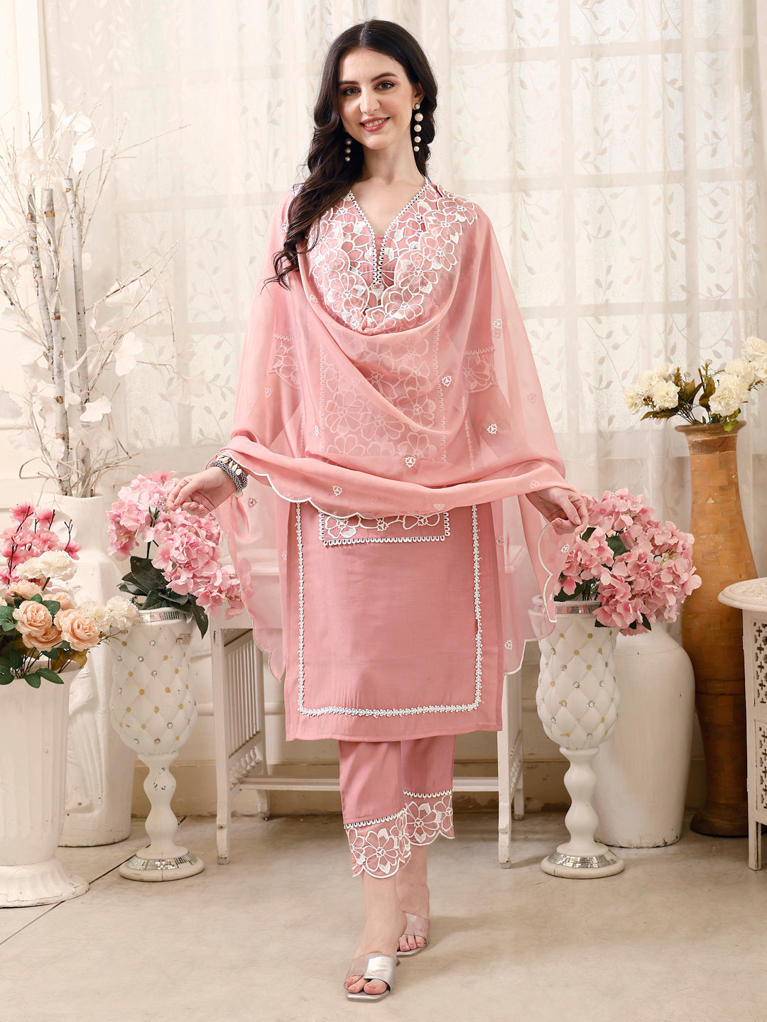 Pakistani Embroidered Kurta with Pant & Embroidered Dupatta