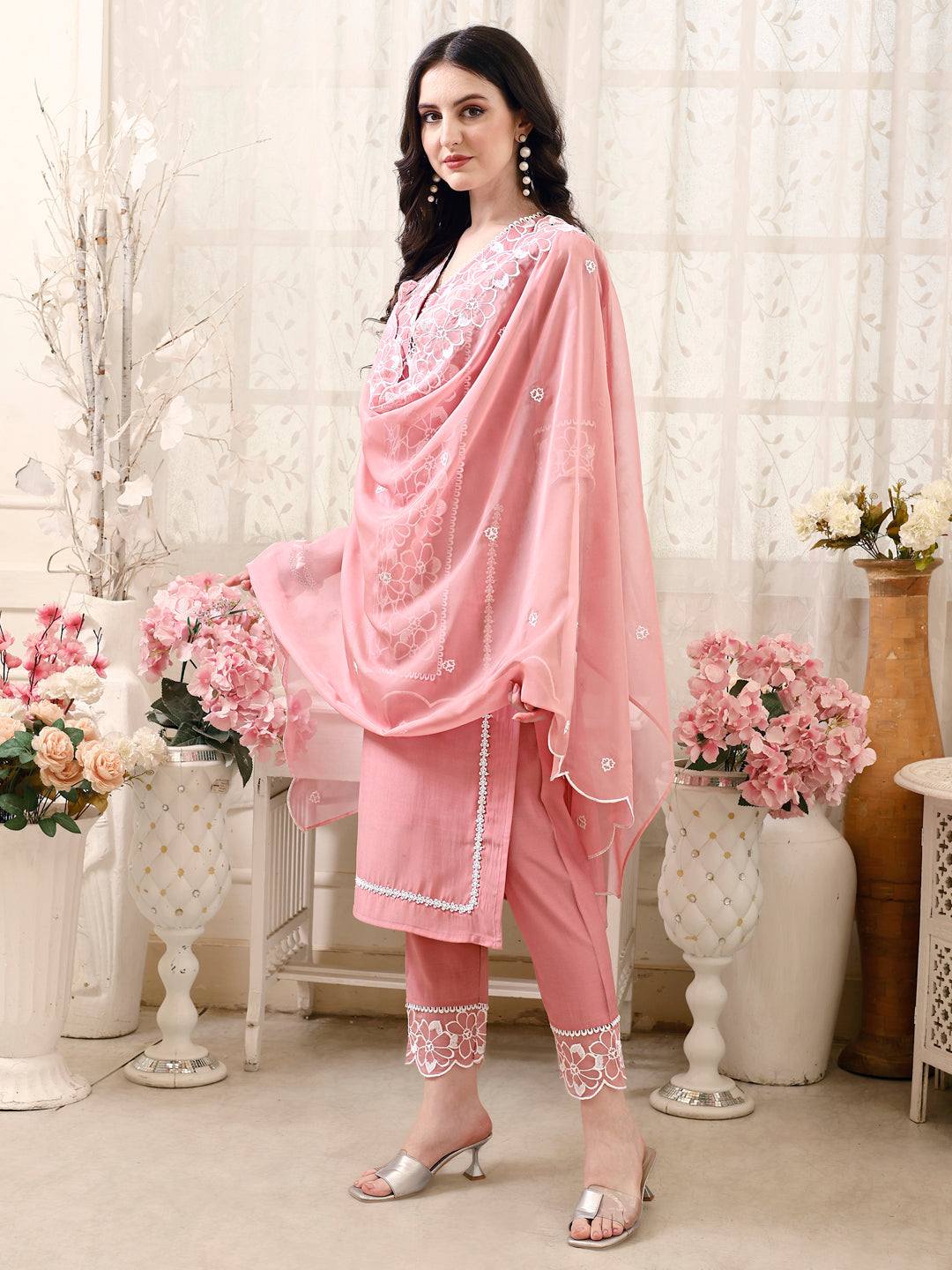 Pakistani Embroidered Kurta with Pant & Embroidered Dupatta