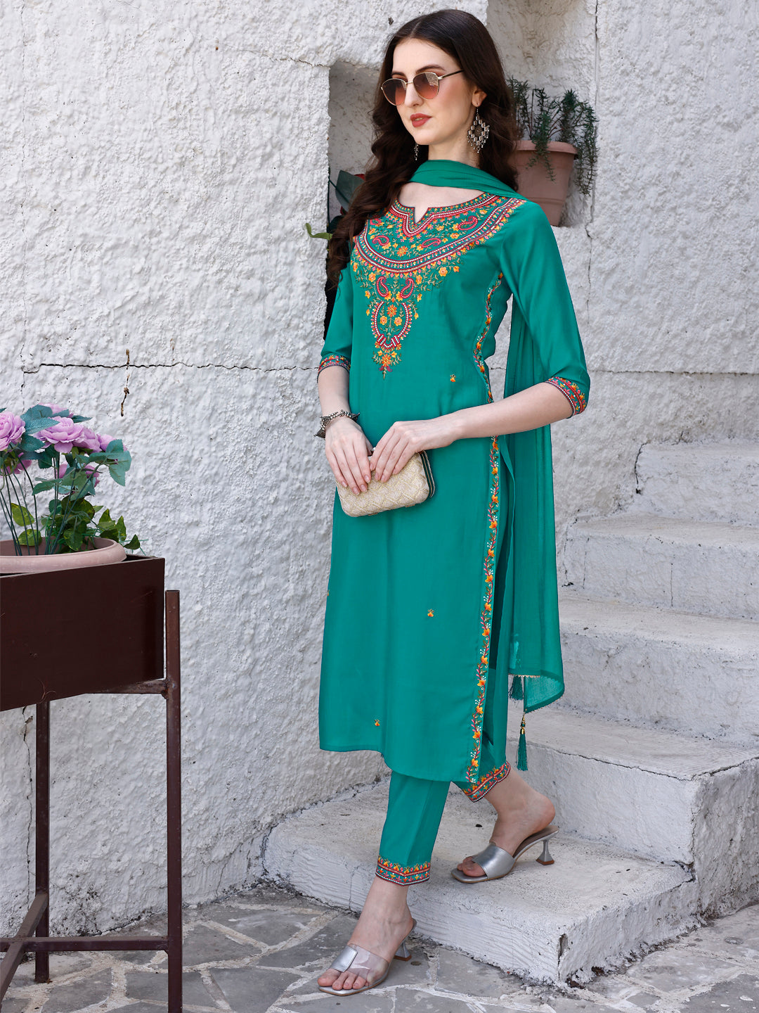 Embroidered Kurta with Pant & Dupatta