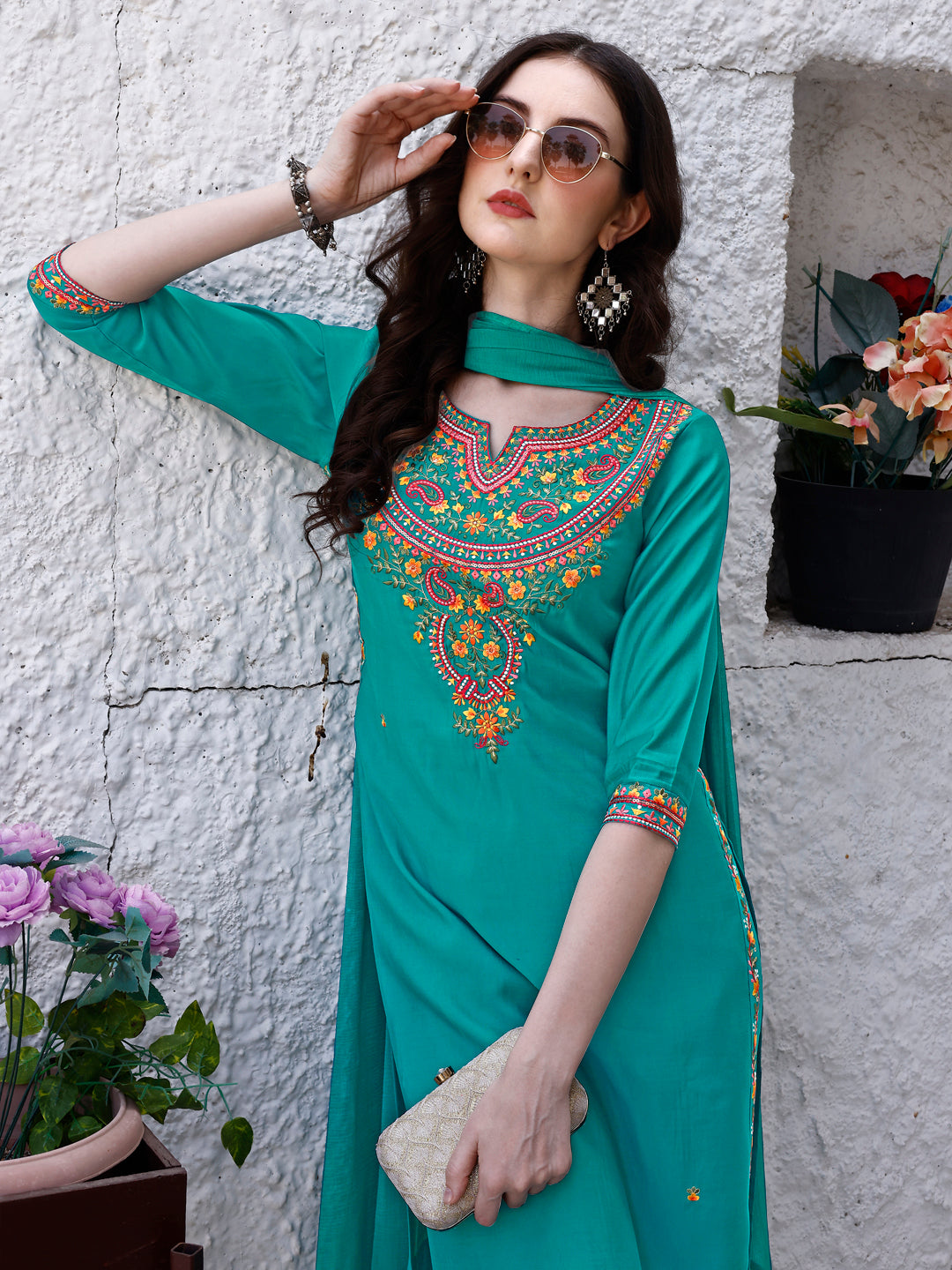 Embroidered Kurta with Pant & Dupatta