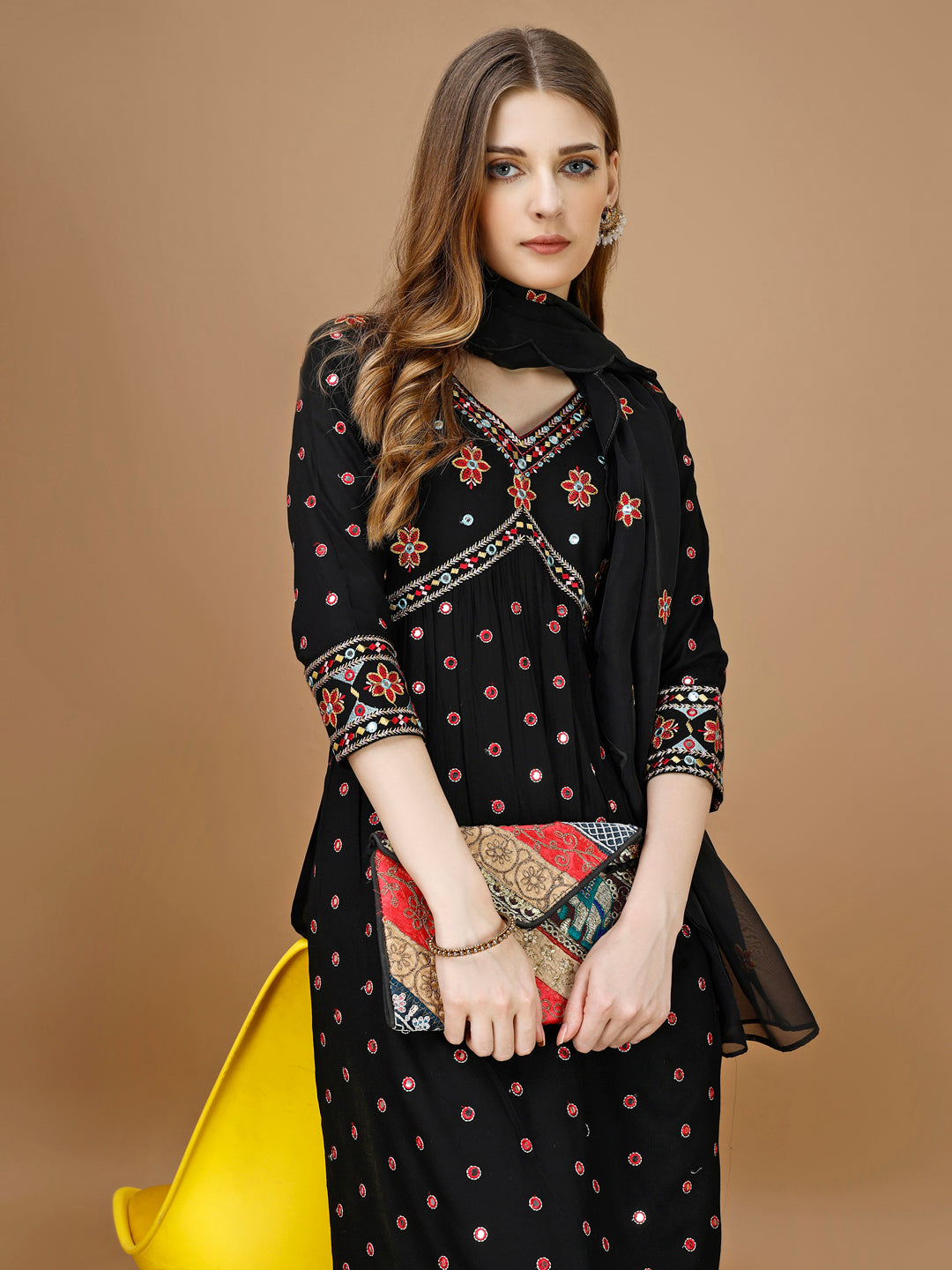 Alia Cut Mirror embroidered Kurta with embroidered Pant & Dupatta