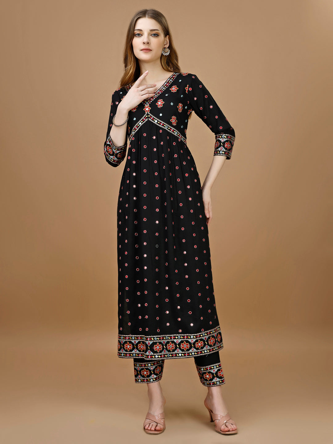 Alia Cut Mirror embroidered Kurta with embroidered Pant & Dupatta