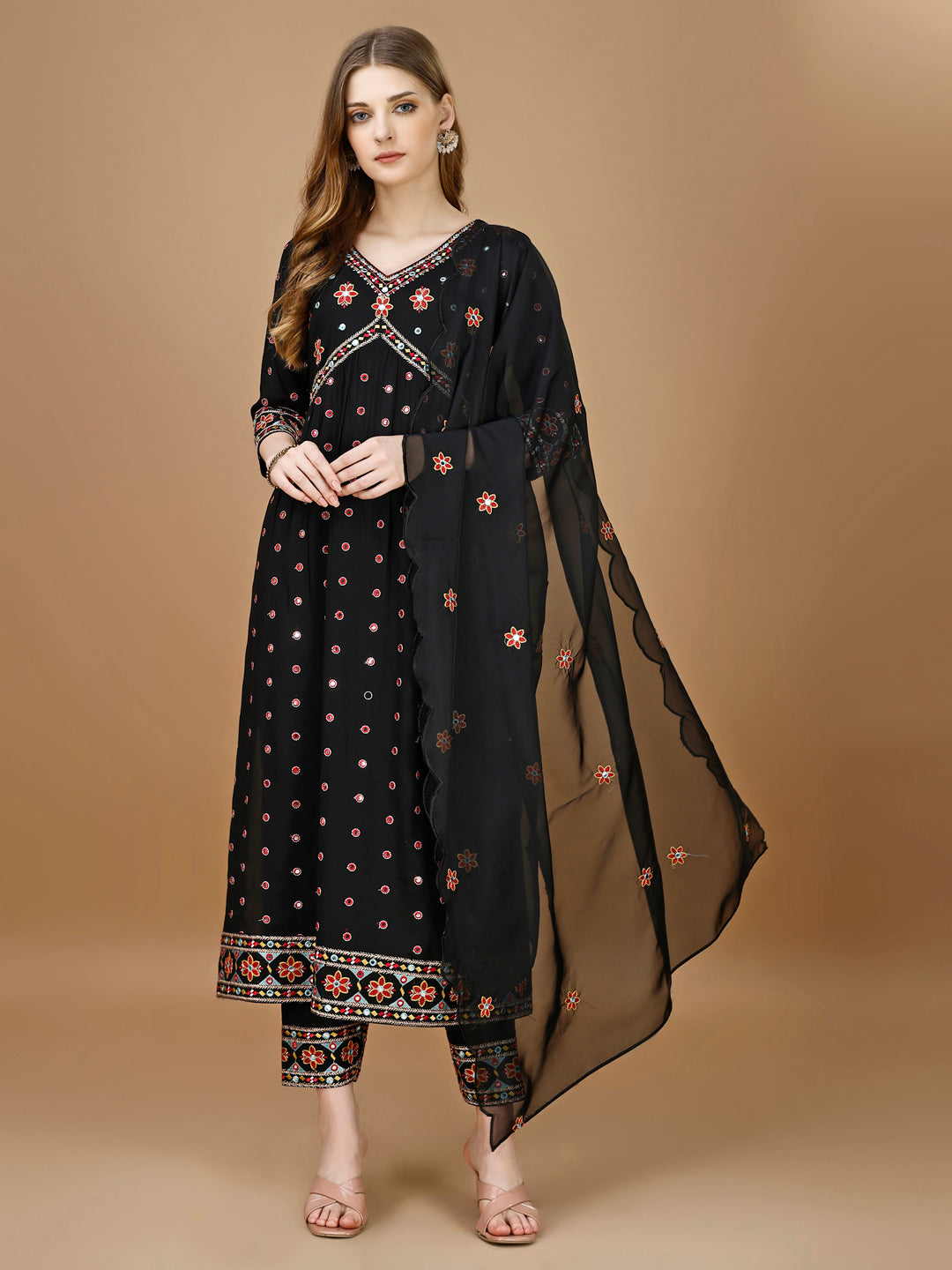 Alia Cut Mirror embroidered Kurta with embroidered Pant & Dupatta