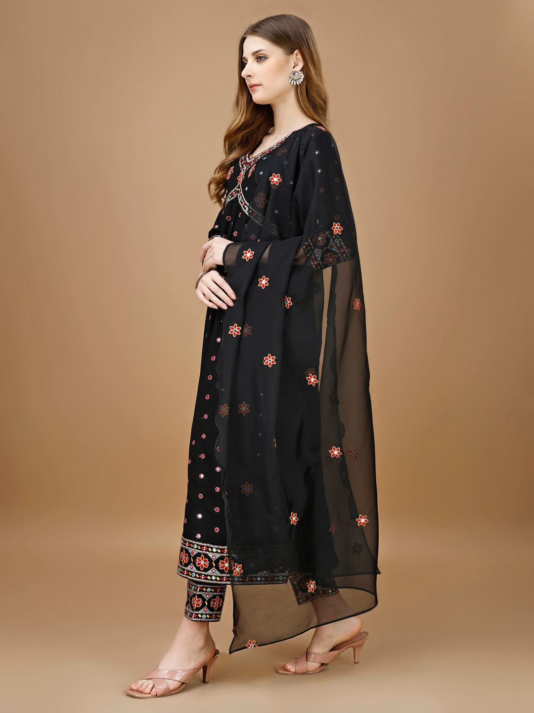 Alia Cut Mirror embroidered Kurta with embroidered Pant & Dupatta