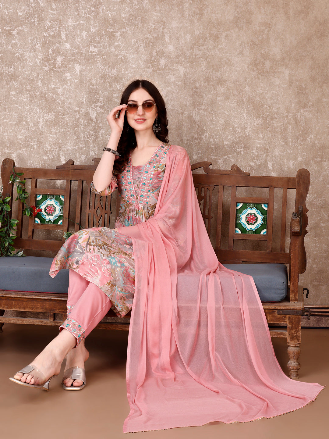 Embroidered & Floral Printed Kurta with Pant & Dupatta Premium Luxury