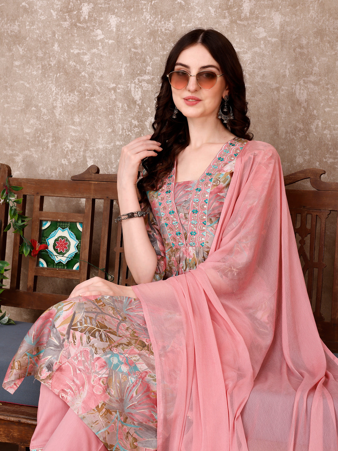 Embroidered & Floral Printed Kurta with Pant & Dupatta Premium Luxury