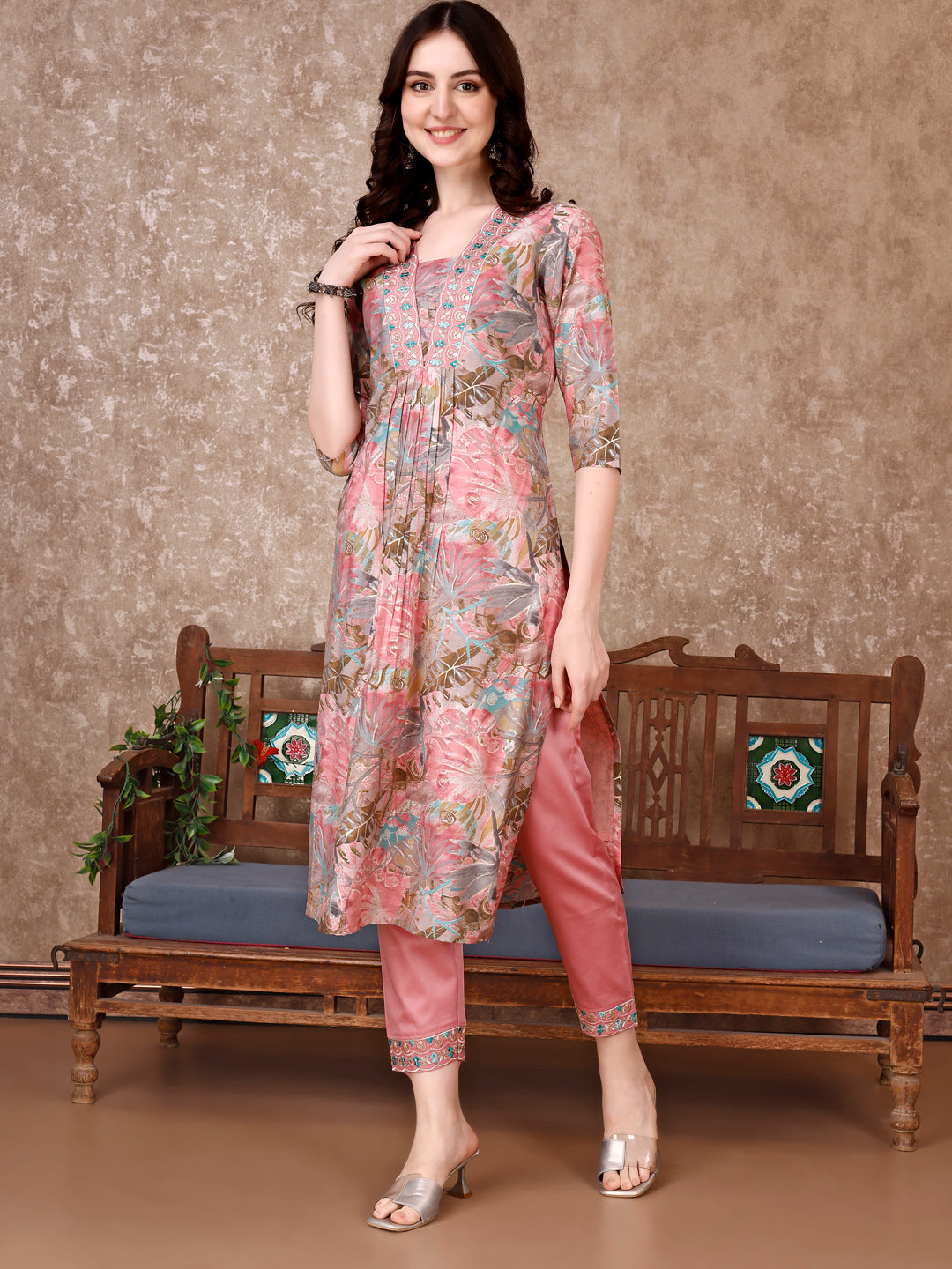 Embroidered & Floral Printed Kurta with Pant & Dupatta Premium Luxury