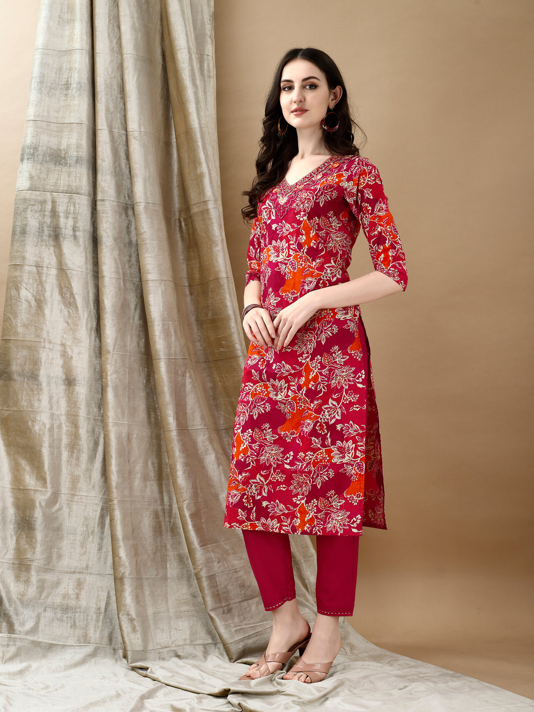 Embroidered & Floral Printed Kurta with Pant & Dupatta