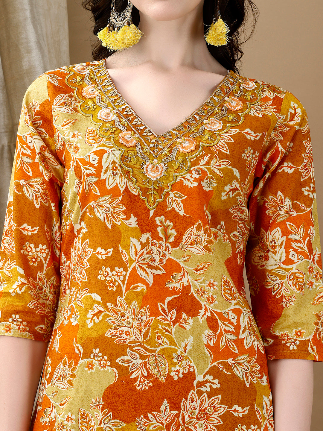 Embroidered & Floral Printed Kurta with Pant & Dupatta