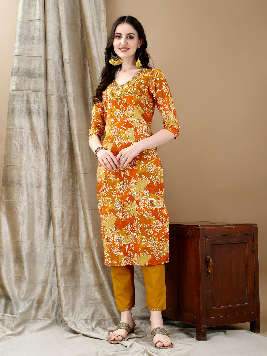 Embroidered & Floral Printed Kurta with Pant & Dupatta