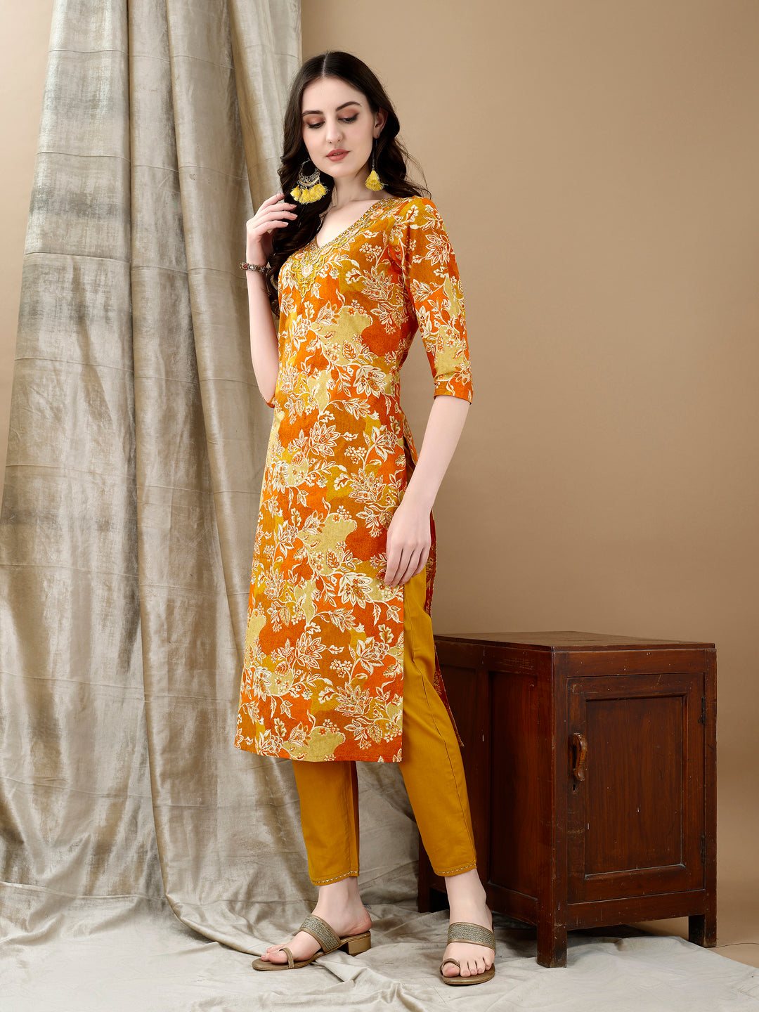 Embroidered & Floral Printed Kurta with Pant & Dupatta