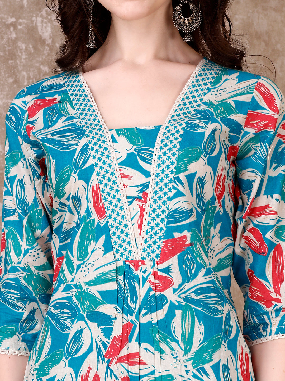 Floral Printed Cotton Kurta with pant & Dupatta