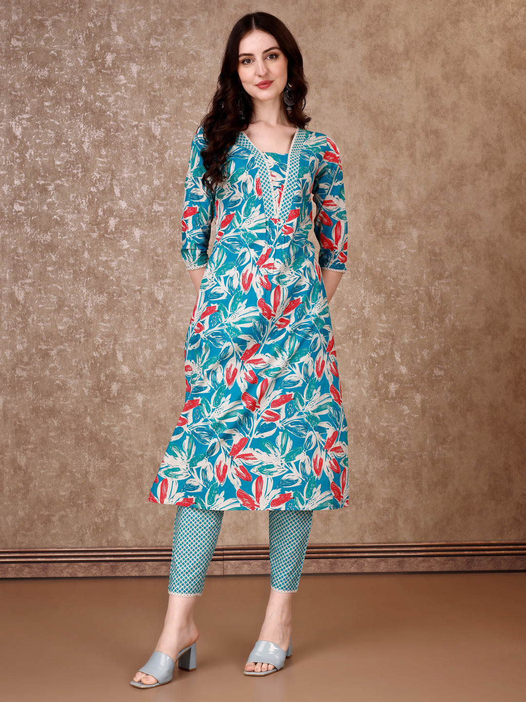 Floral Printed Cotton Kurta with pant & Dupatta