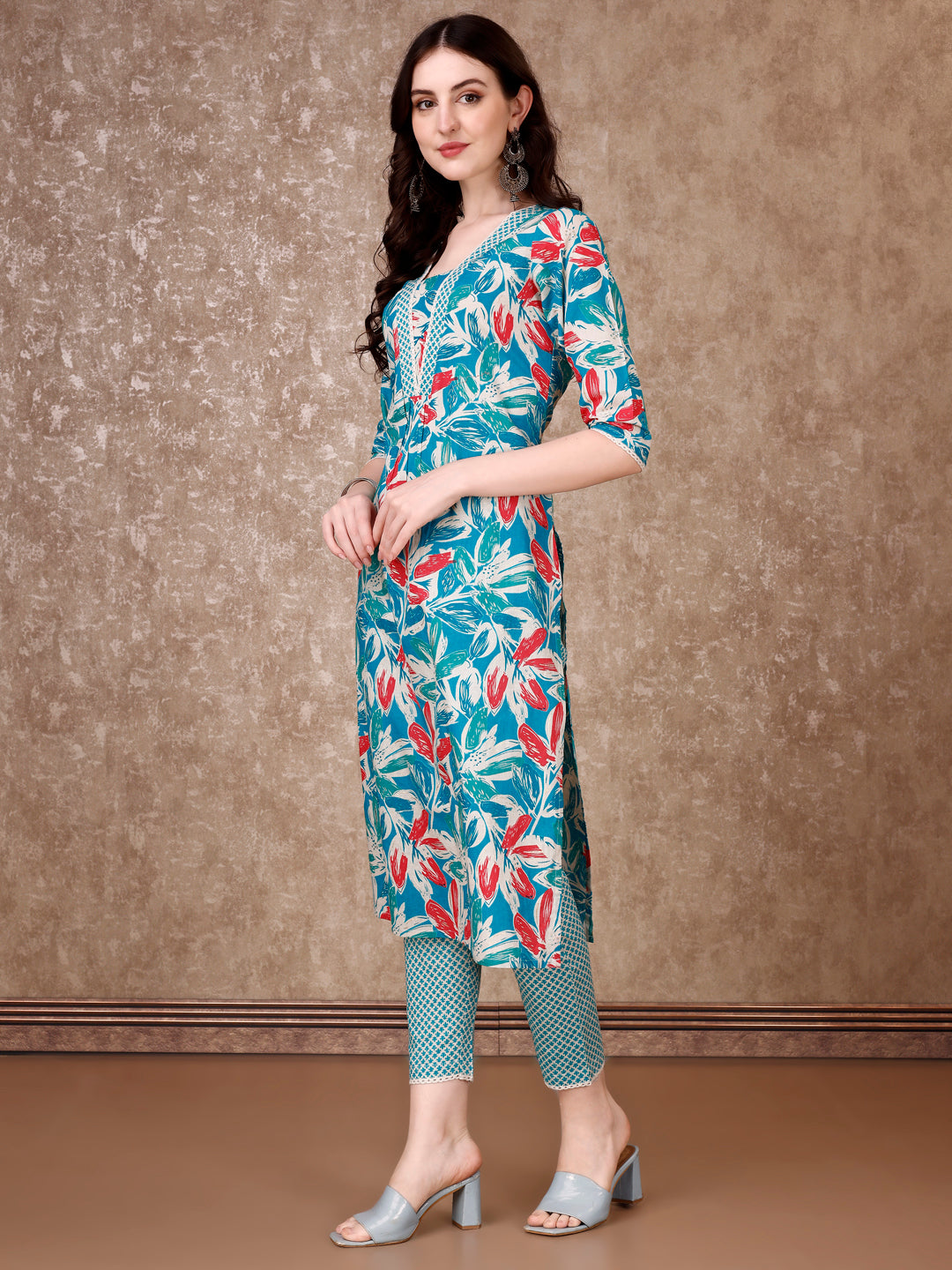 Floral Printed Cotton Kurta with pant & Dupatta