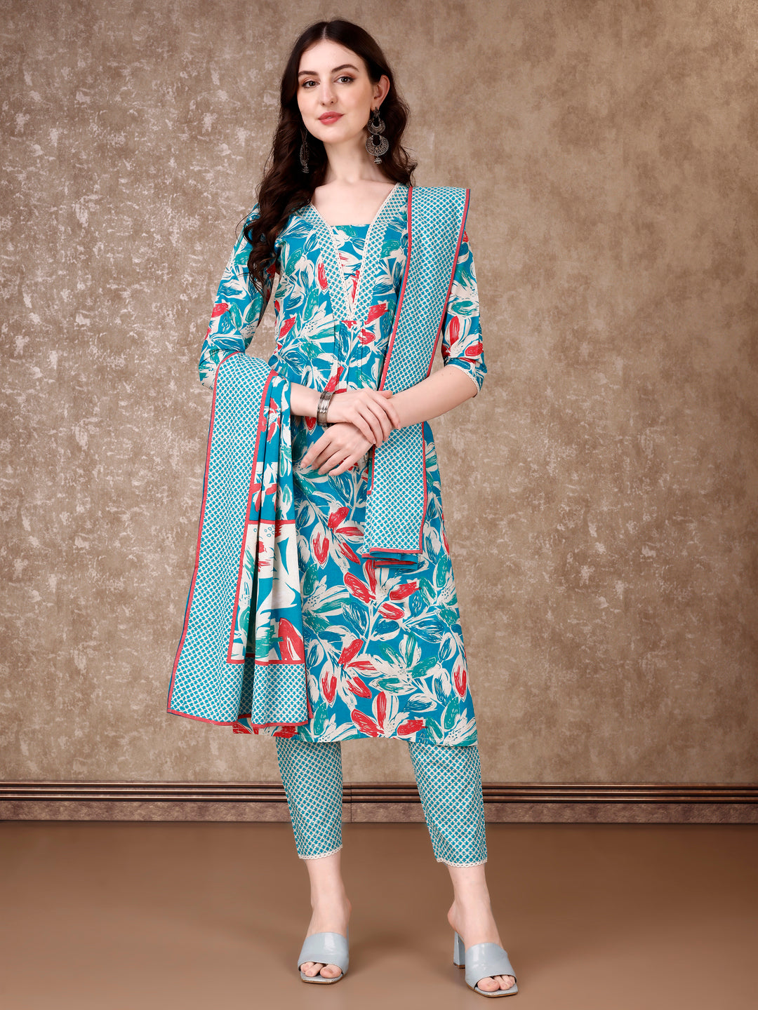 Floral Printed Cotton Kurta with pant & Dupatta