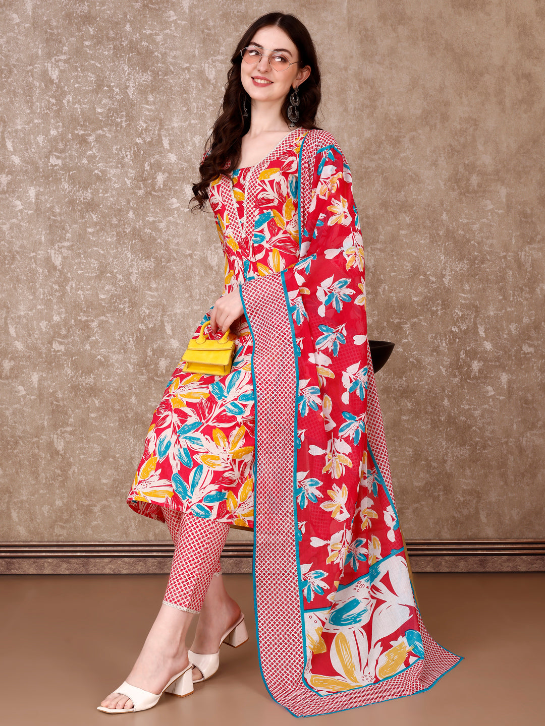 Floral Printed Cotton Kurta with pant & Dupatta