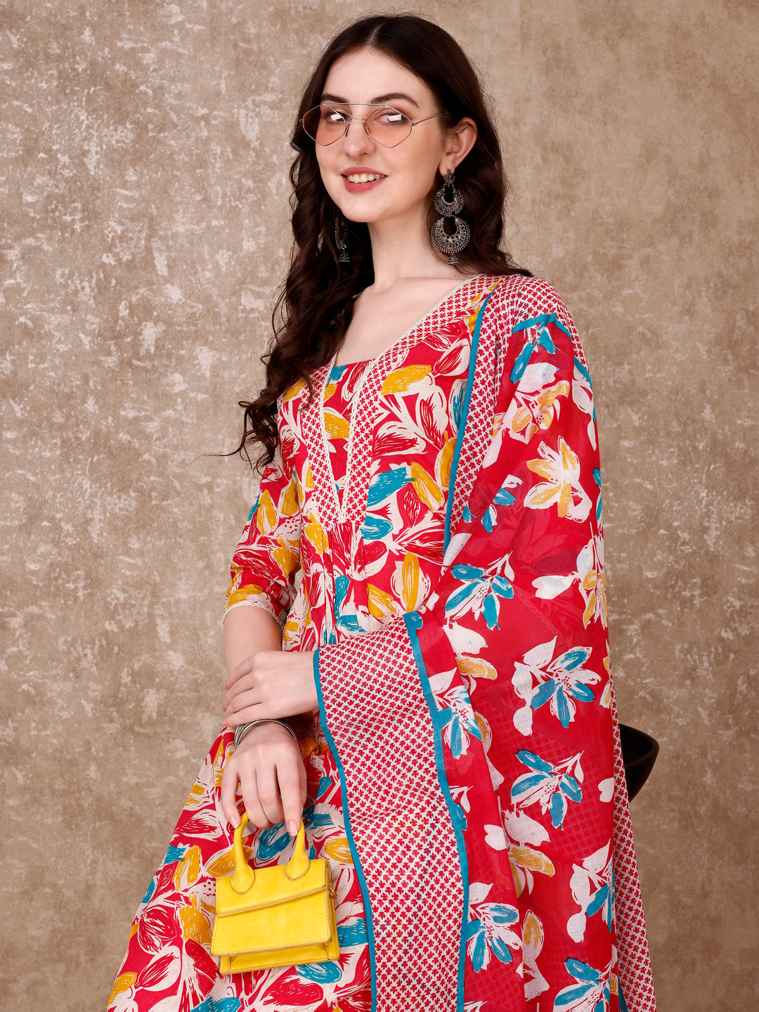 Floral Printed Cotton Kurta with pant & Dupatta