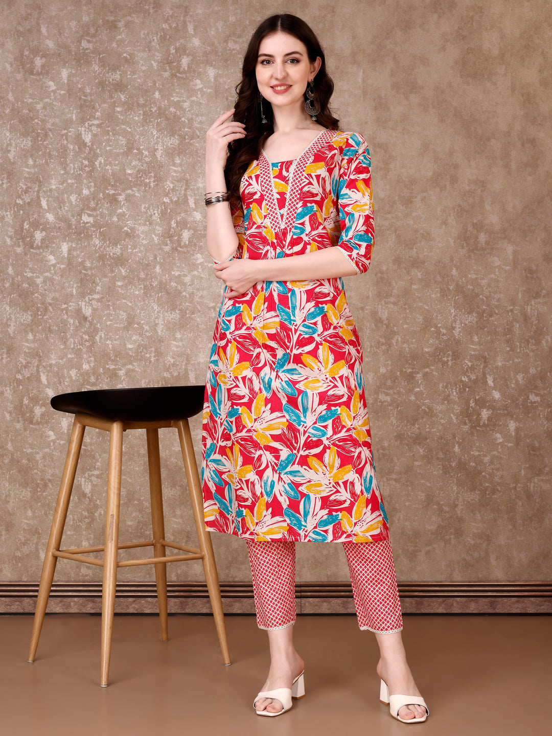 Floral Printed Cotton Kurta with pant & Dupatta