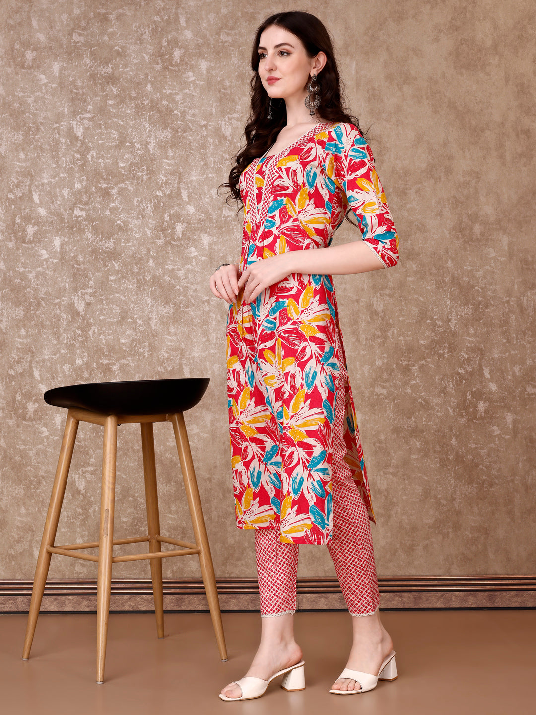 Floral Printed Cotton Kurta with pant & Dupatta