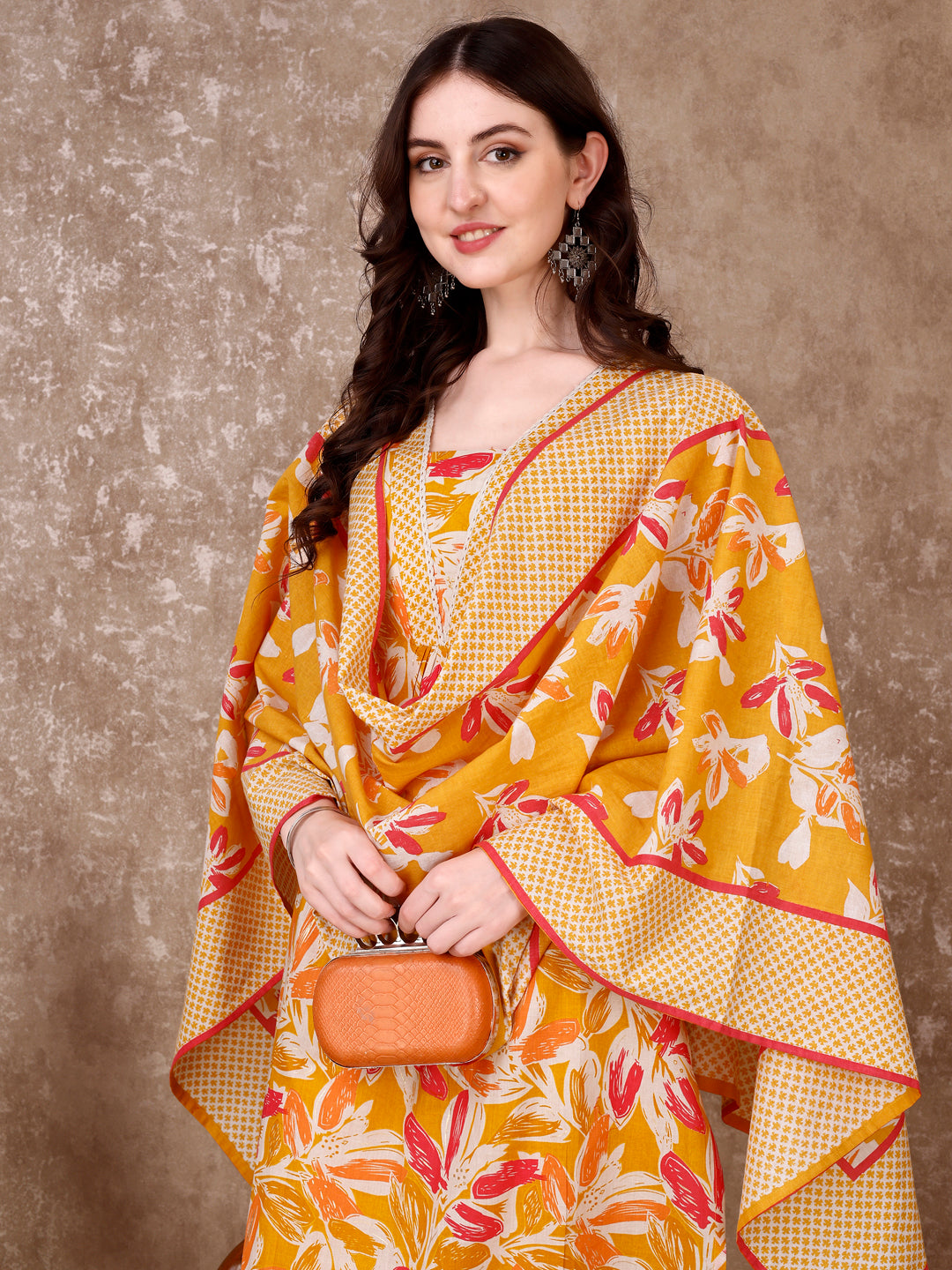 Floral Printed Cotton Kurta with pant & Dupatta