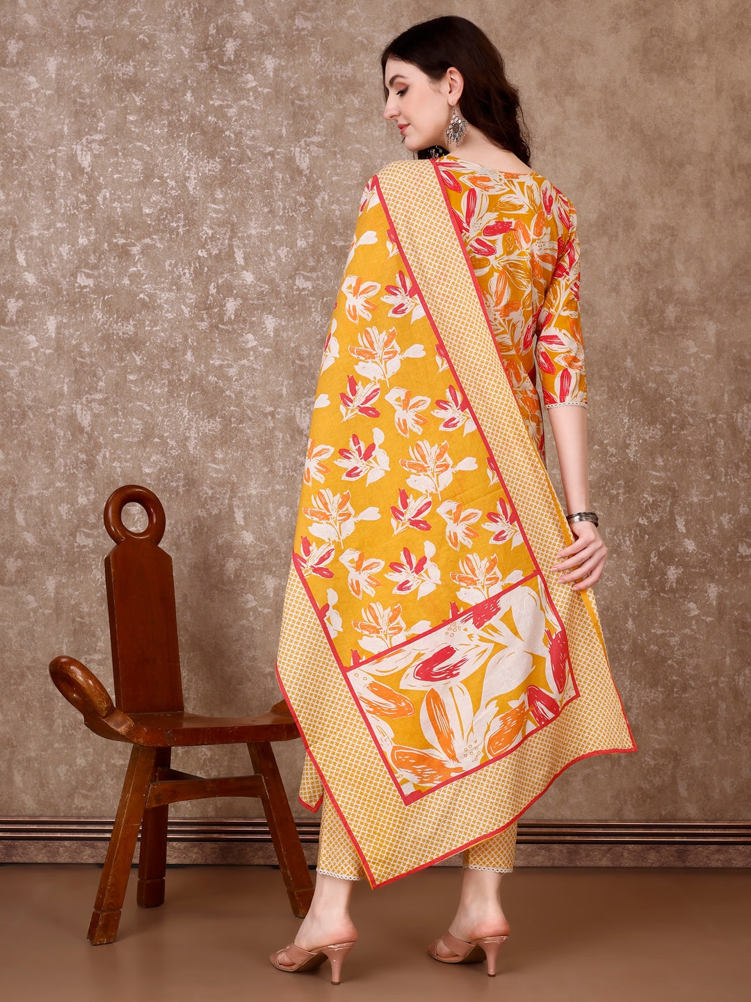 Floral Printed Cotton Kurta with pant & Dupatta