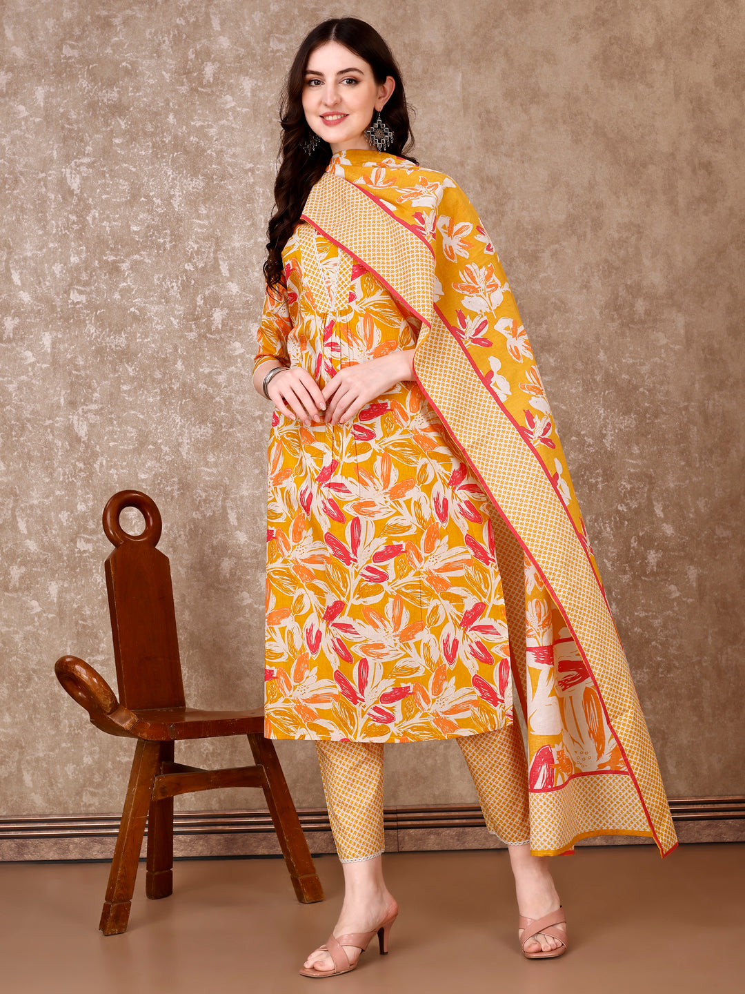 Floral Printed Cotton Kurta with pant & Dupatta