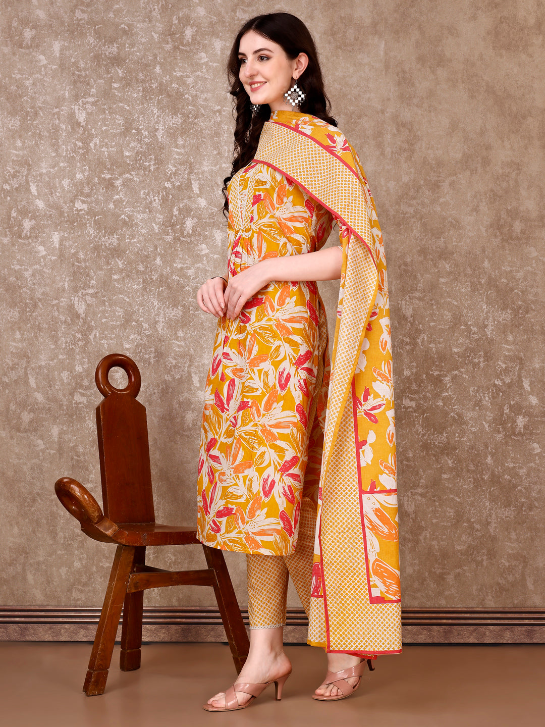 Floral Printed Cotton Kurta with pant & Dupatta