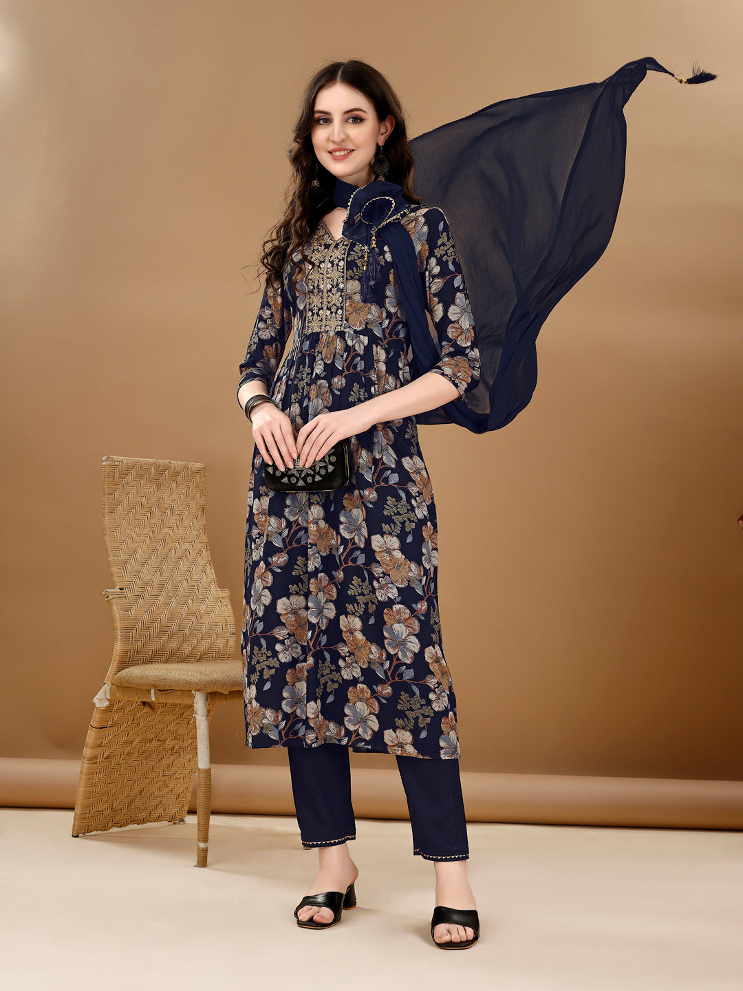 Alia Cut  Floral Printed & Embroidered kurta suit set