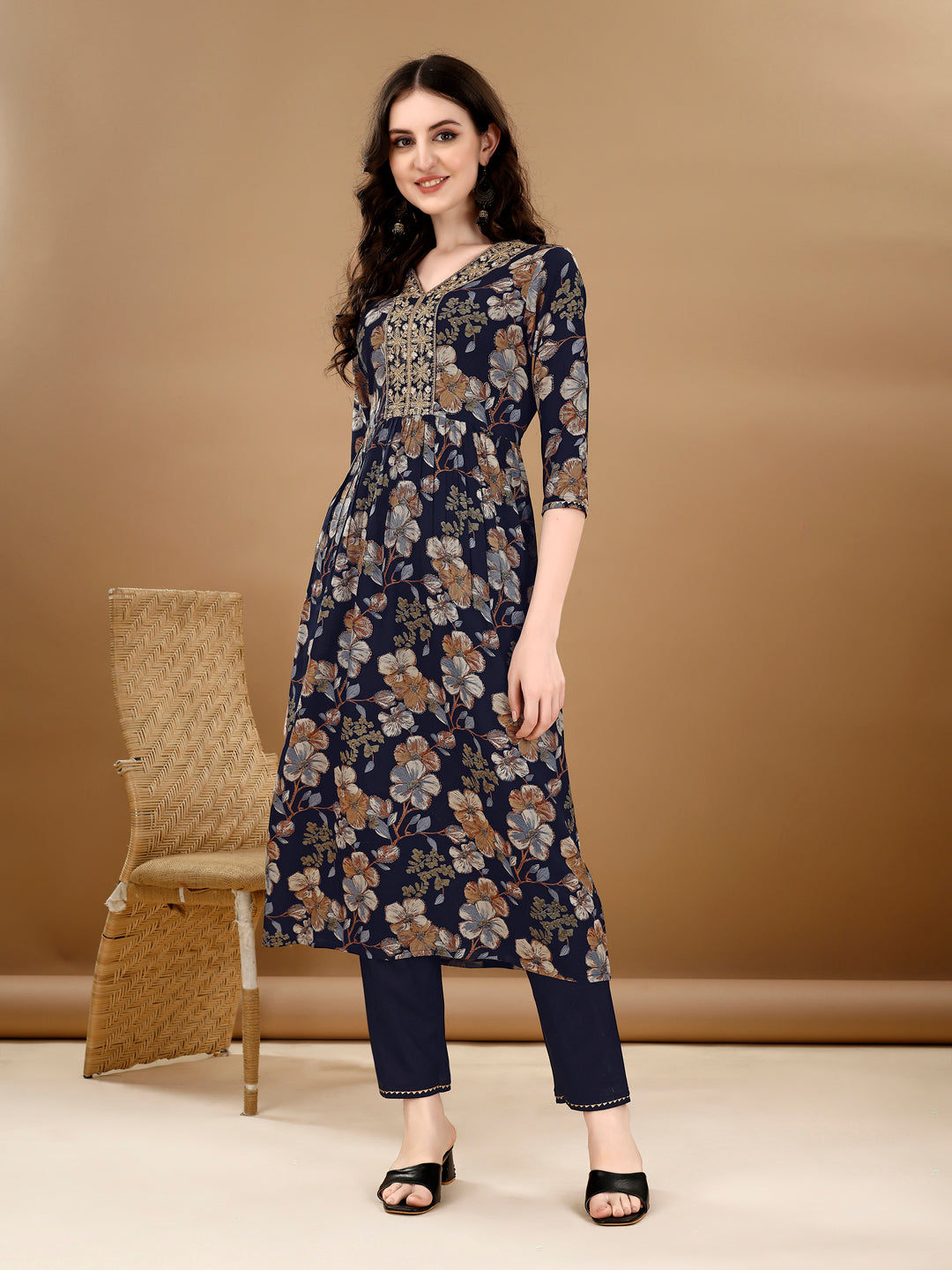 Alia Cut  Floral Printed & Embroidered kurta suit set